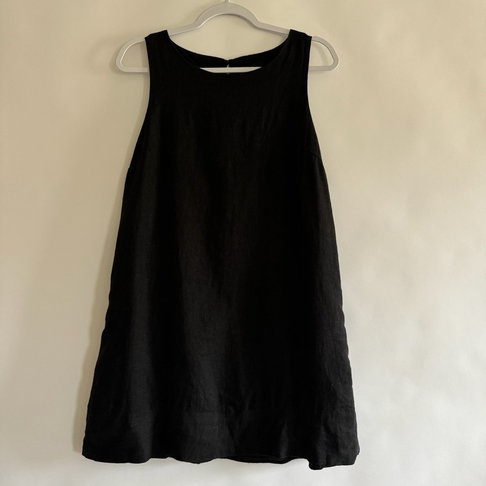 Quince Womens 100% European Linen Tank Mini Dress Black Medium Spring Summer - Picture 2 of 12